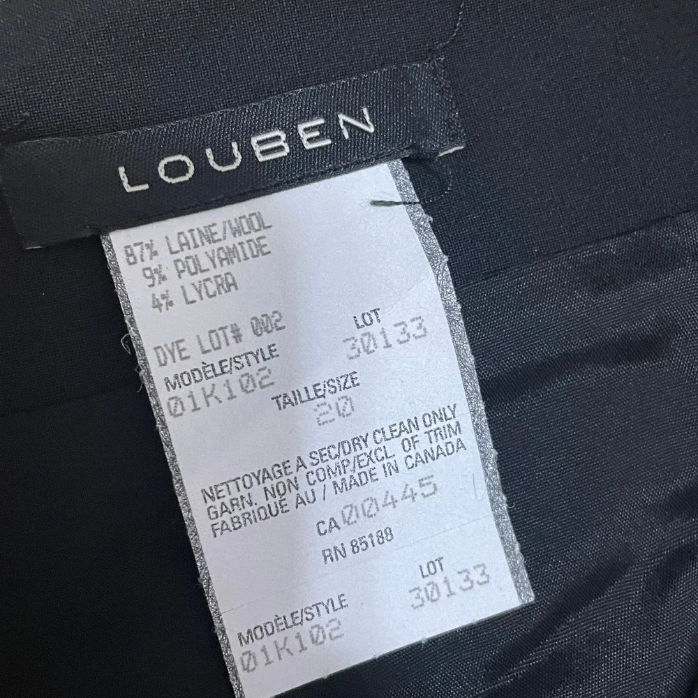 Louben Women's 20 Black Wool Gabardine Pencil Skirt Plus Size Classic Career NWT